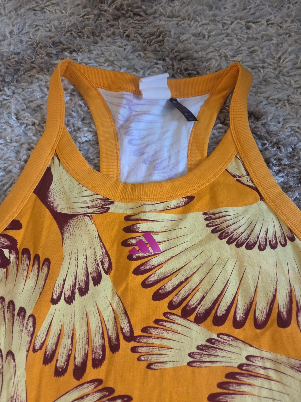 FARM Rio (Adidas) Yellow & Maroon Feather/bird-Print Halter Maxi Dress xl - Picture 4 of 6